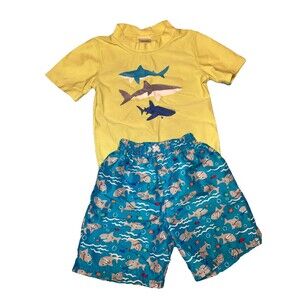 Boys 24M Bathing Suit Set Swim Shirt & Shorts Sharks